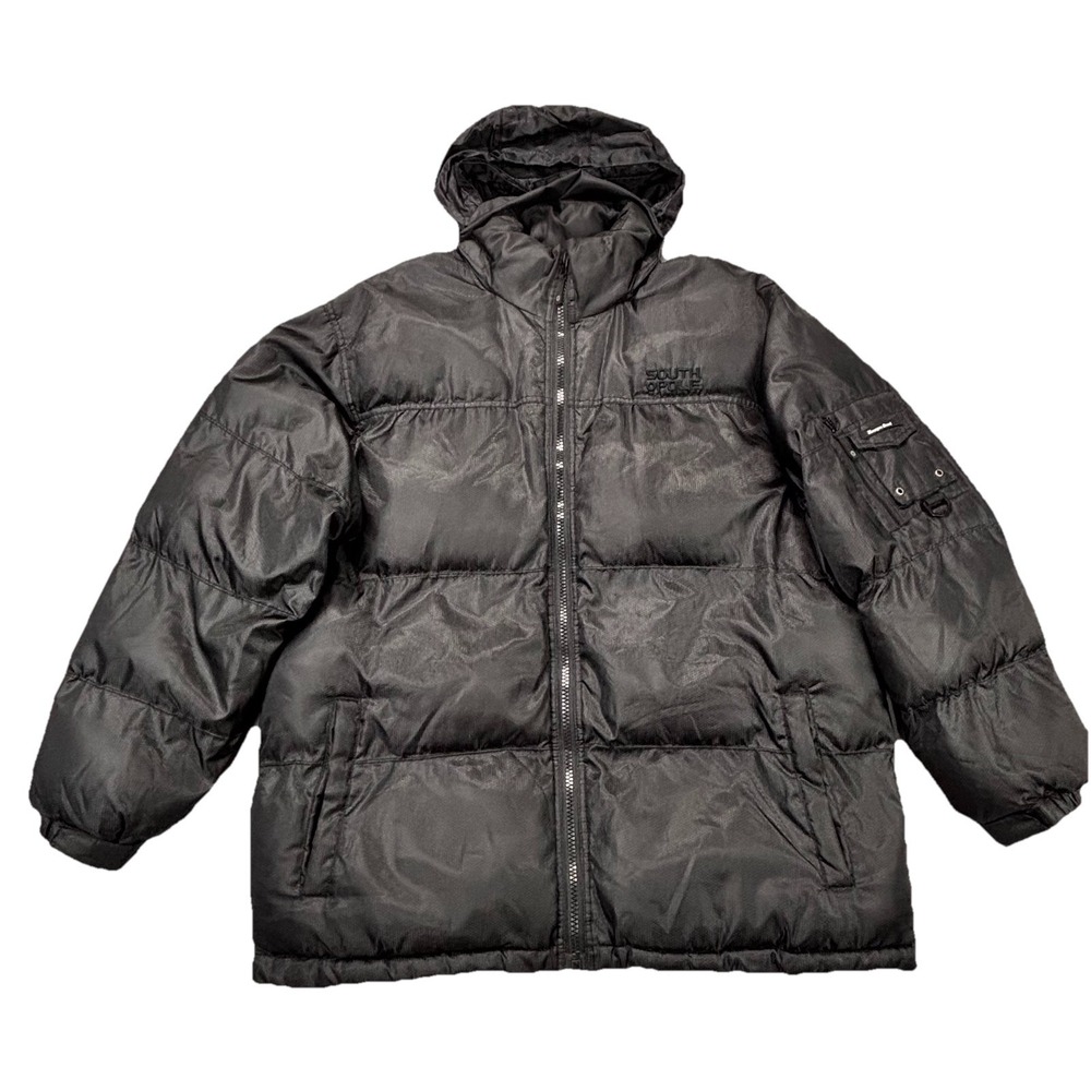 Vintage Southpole Puffer Jacket Coat Mens XL Black Packable Hood Zip Gorpcore